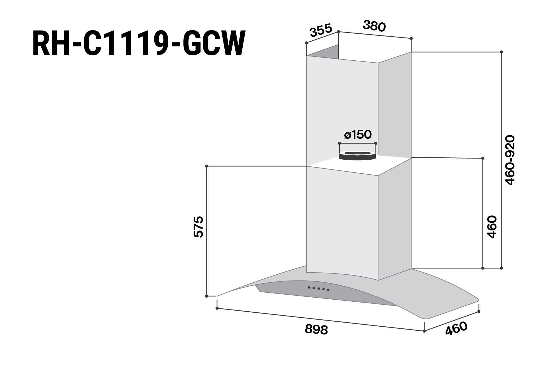 RH-C1119-GCW | 90cm Chimney Range Hood | Rinnai Malaysia