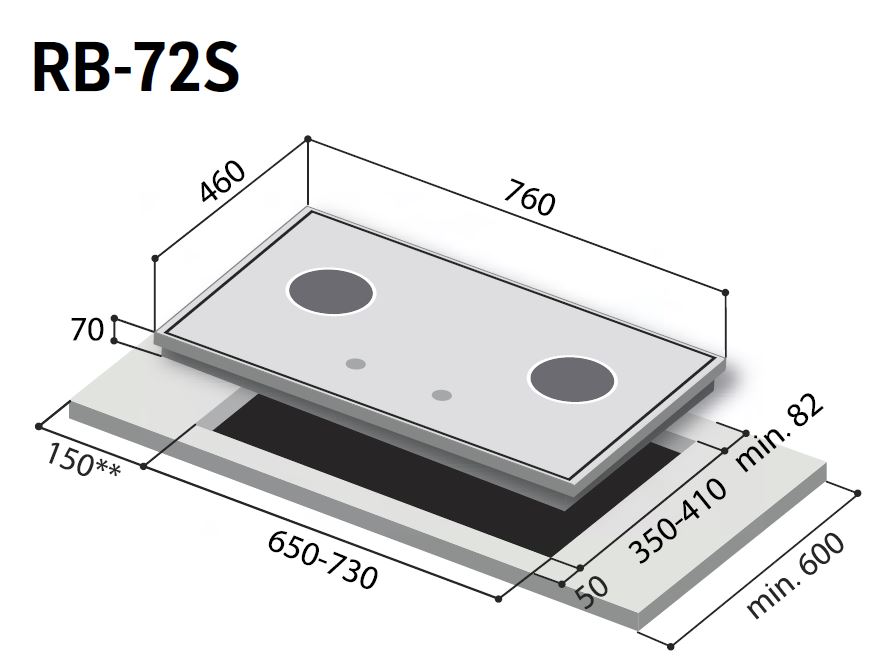 RB-72S | 2-Hyper Burner Built-in Gas Hob | Rinnai Malaysia