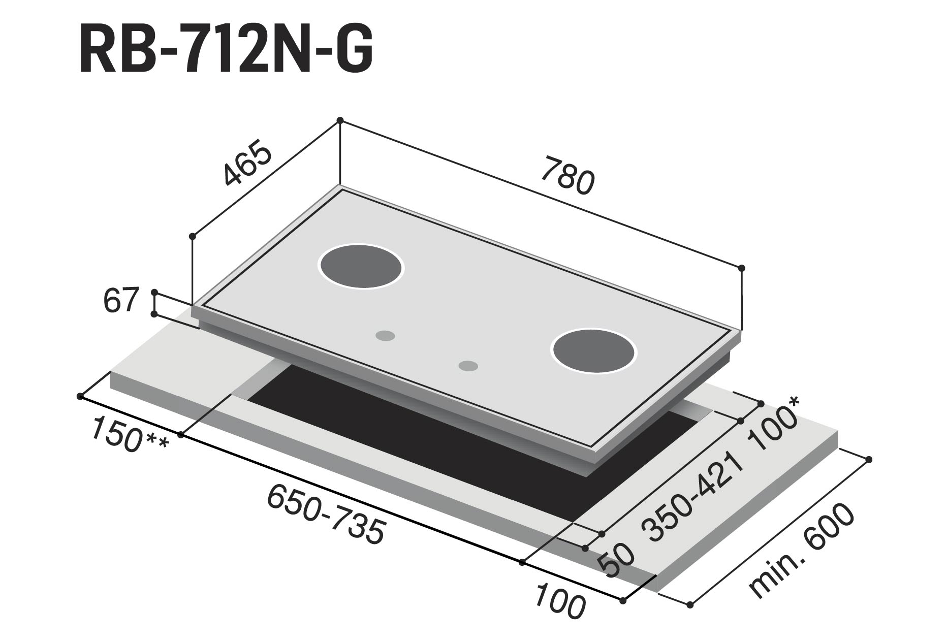 RB-712N-G | 2-Burner Built-in Gas Hob | Rinnai Malaysia