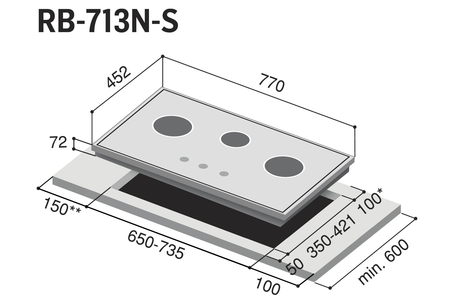 RB-713N-S | 3-Burner Built-in Gas Hob | Rinnai Malaysia