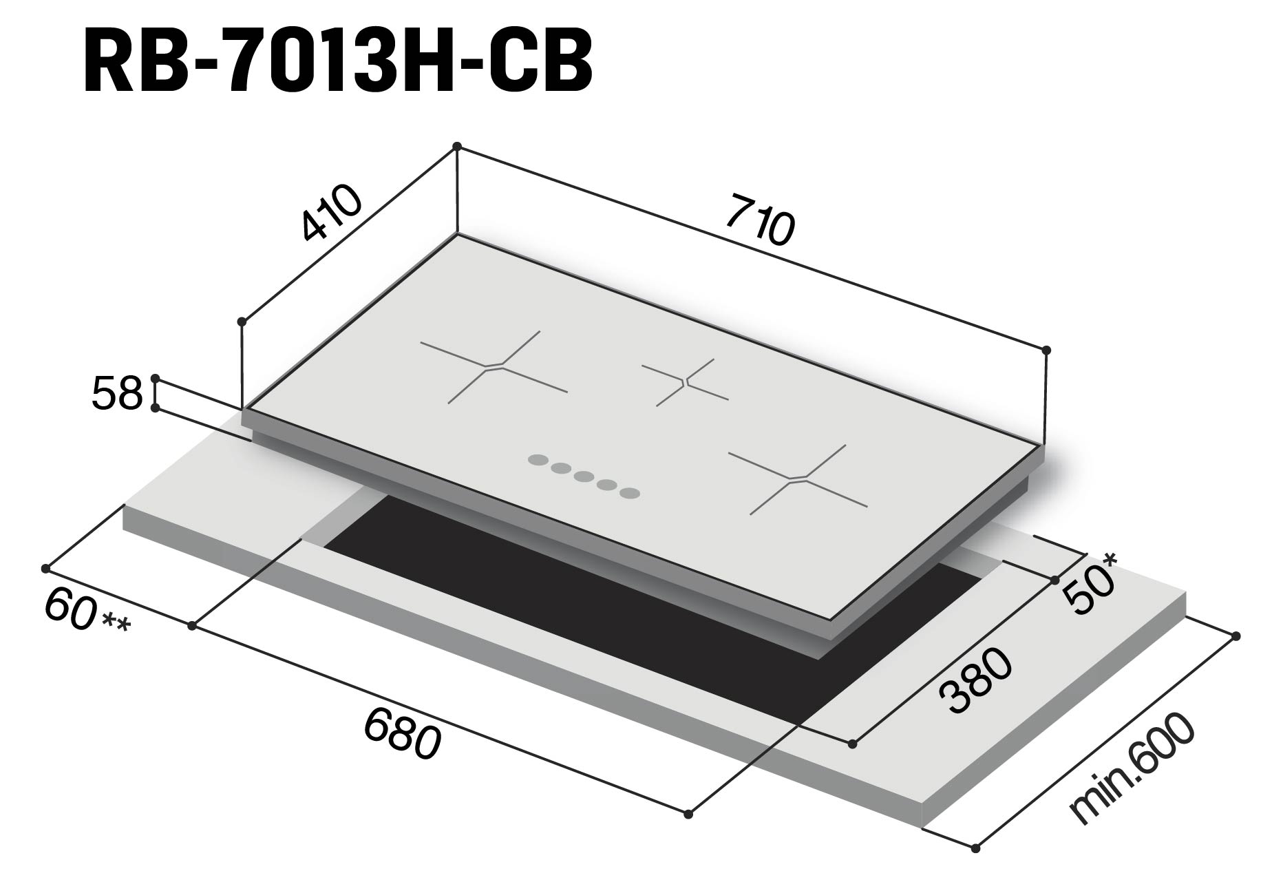 RB-7013H-CB | 70cm 3-zone Induction Hob | Rinnai Malaysia