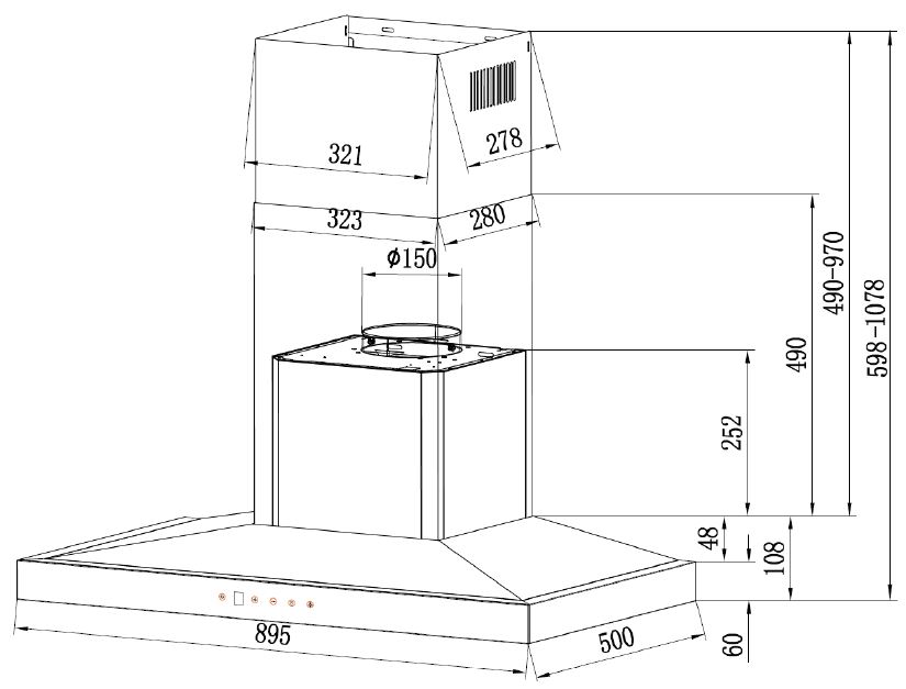 RH-C2859-SSW | 90cm Chimney Range Hood | Rinnai Malaysia