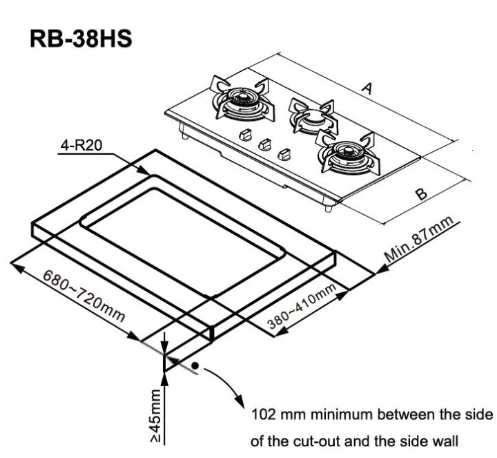 RB38HS 3Burner Builtin Gas Hob Rinnai Malaysia