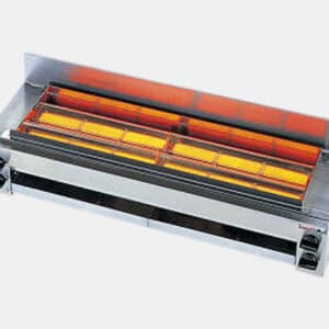 Commercial infrared food broiler with side controls and metal housing