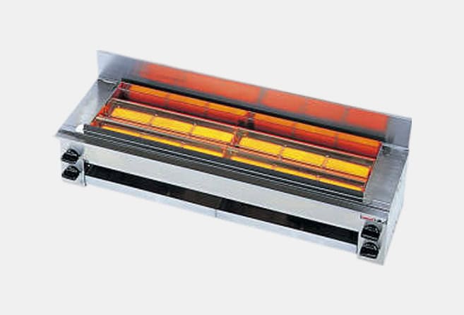Commercial infrared food broiler with side controls and metal housing