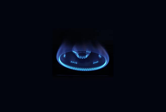 Portable single-burner gas stove with black pan supports and control knob on the front panel (Rinnai Mega).