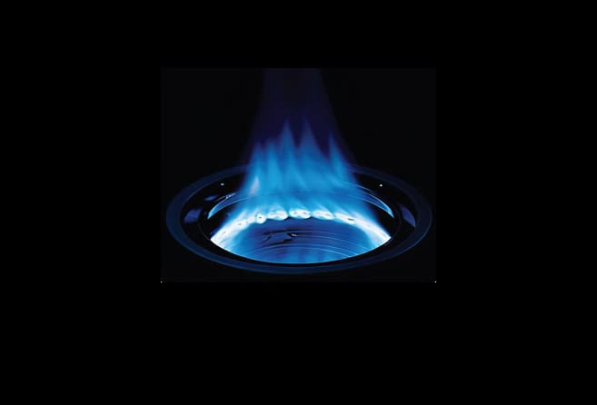 Two-burner portable gas stove with black burners and a silver top on a dark base.