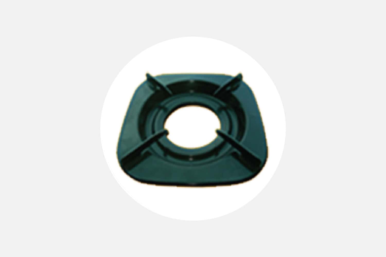 Circular green mounting ring with a central hole and four diagonal support arms surrounding it
